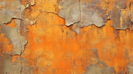 Industrial orange plaster wall with texture and cracks ideal for backdrop in creative projects and design purposes