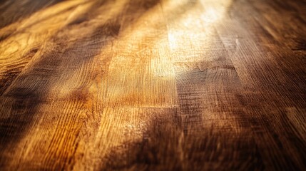 Fototapeta premium Close-up view of polished hardwood surface with natural grain patterns illuminated by soft light showcasing texture and warmth