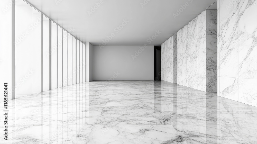 Poster elegant open space with sleek marble floors and minimalist design elements