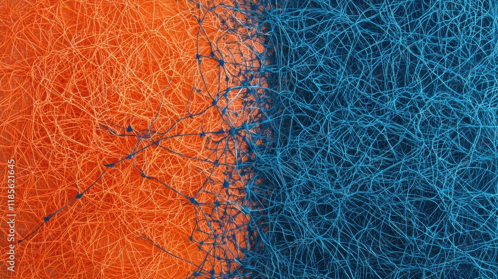 Poster abstract orange and blue lines creating a dynamic visual pattern