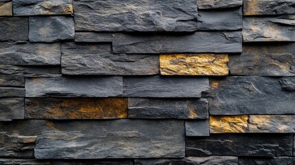 Gray stone wall with dark gold accents creating a textured background for design and architectural presentations