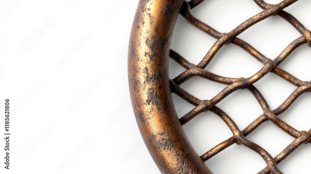 Poster vintage bronze pipe frame design with textured mesh for displaying text or images against a clean wh