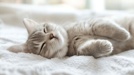 Obraz premium Cute Scottish Fold Cat Relaxing on Soft Blanket in Cozy Indoor Setting