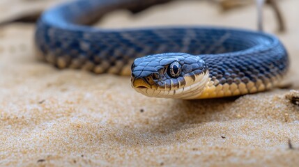 Fototapeta premium Greater Coachwhip Snake in Natural Habitat on Sandy Terrain Capturing the Unique Characteristics of This Striking Reptile