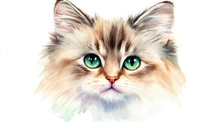 A beautiful illustration of a cat's face featuring striking green eyes and fluffy fur, perfect for pet lovers and art enthusiasts.