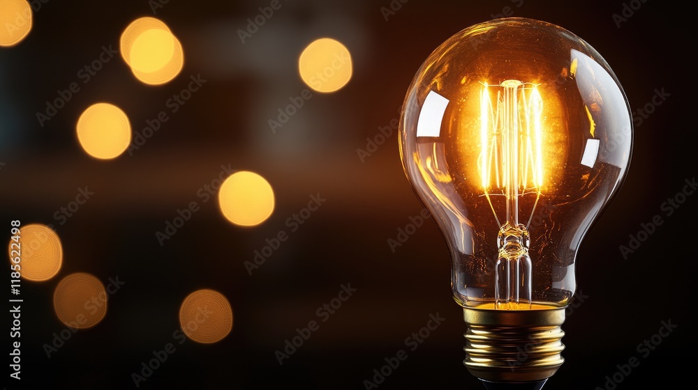 Aufkleber vintage light bulb glowing against a dark background with soft bokeh highlights creating a warm and 
