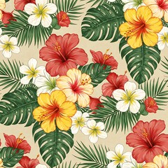 tropical pattern with various flowers