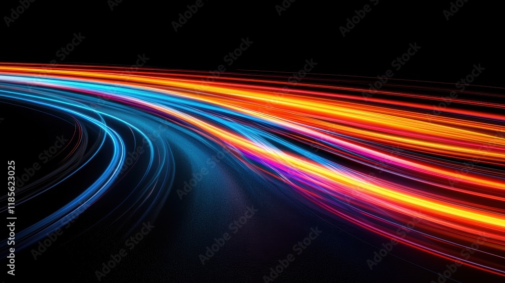 Poster abstract light trails on dark background in dynamic motion effect