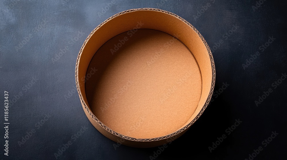 Aufkleber open round cardboard box with smooth edges on dark textured background showcasing minimalist design 