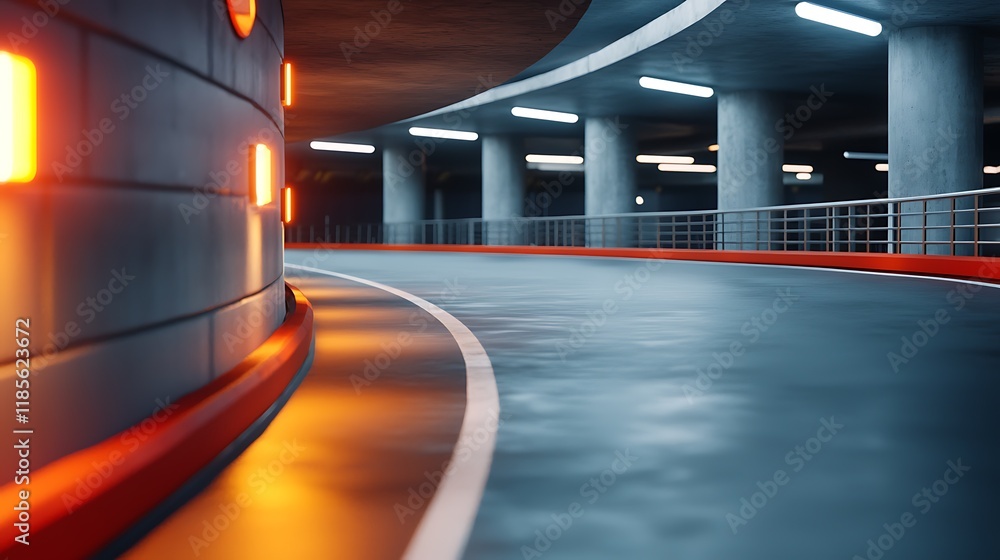 Poster sleek and futuristic parking garage with dynamic lighting an architectural masterpiece of minimalist