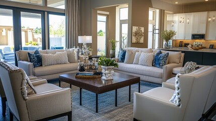 Contemporary Living Room with Elegant Furniture and Cozy Soft Decor in a Bright Modern Interior Space