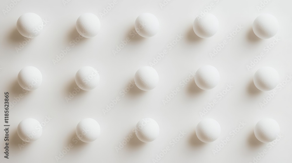 Aufkleber minimalist design featuring a symmetrical pattern of white spheres on a pristine white background fo