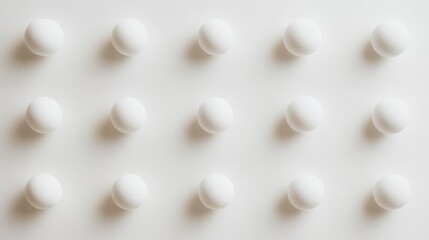 Minimalist design featuring a symmetrical pattern of white spheres on a pristine white background for elegant and modern visuals