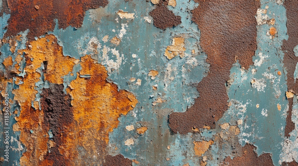 Aufkleber textured close-up of an old weathered surface showcasing layers of rust and peeling paint in varying