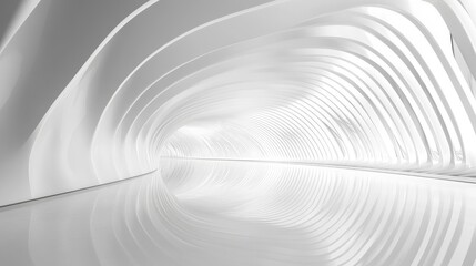 Futuristic Minimalist Architectural Design with Smooth Curves and Reflective Surfaces in Bright White Environment