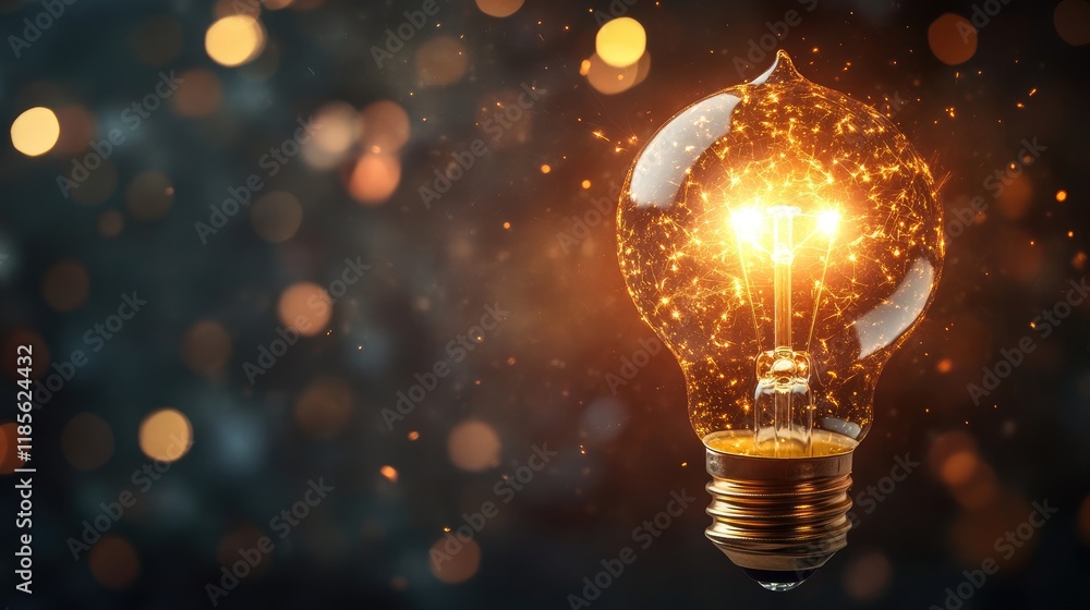 Poster light bulb glowing with energy in dark background showcasing creativity and innovation in illuminati