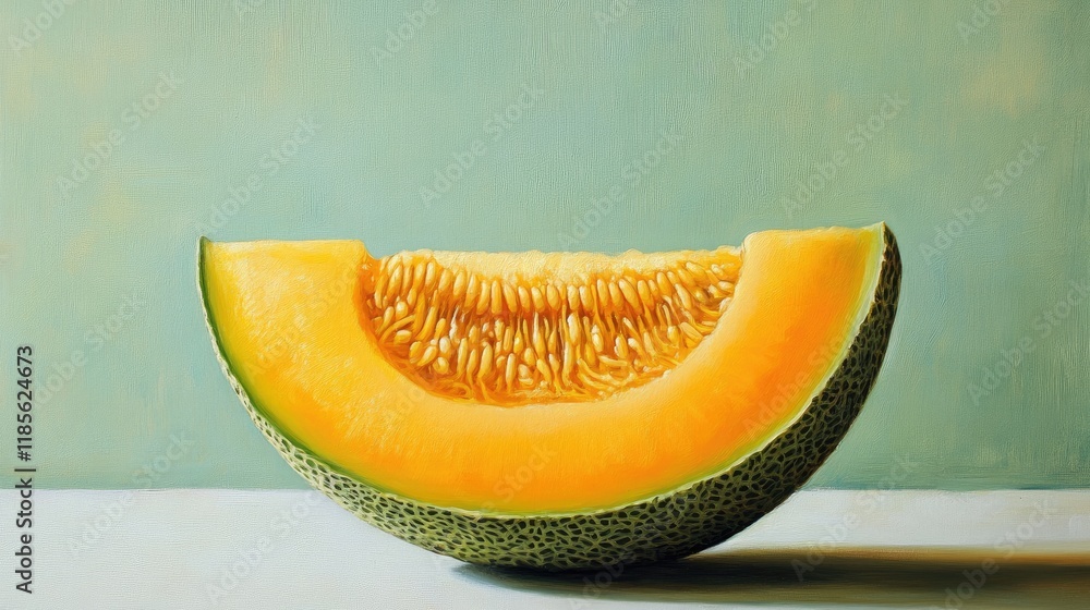Poster artistic representation of a fresh melon slice on a softly colored background