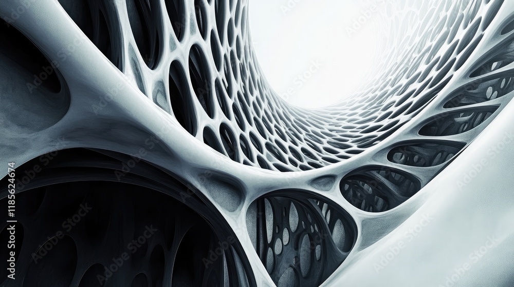 Poster futuristic abstract architecture featuring intricate organic forms and fluid design elements
