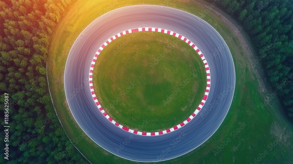Poster Aerial View of Circular Race Track Surrounded by Dense Forest