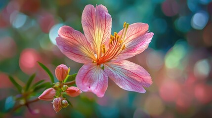 Fototapeta premium Delicate pink summer flower with vibrant petals and soft bokeh background highlighting nature's beauty and seasonal charm