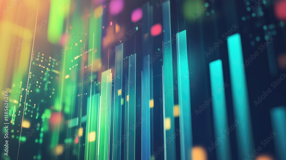 Poster a d bar graph representing financial growth, featuring bars in green and blue tones, with a soft-foc