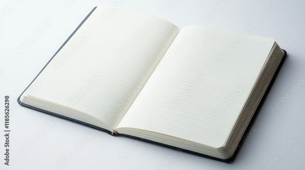 Poster open blank notebook on a clean white background ideal for writing notes sketching or journaling with