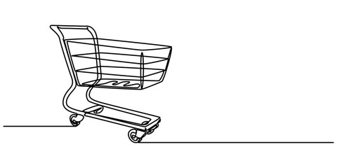 Shopping Cart Continuous Line Icon, Shopping cart continuous one art line drawing. Online shopping in store. Trolley shopping cart business concept. Single line hand drawn style. Vector outline pro. © line drawing