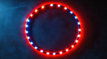 Colorful Neon LED Circular Light Banner on Dark Background Ideal for Bar Disco Party or Cocktail Event with Space for Custom Text
