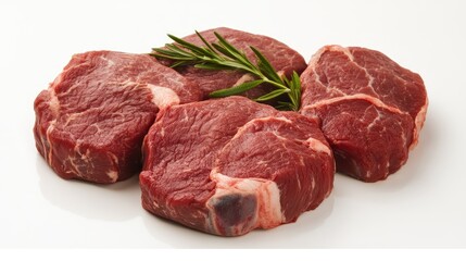 Fresh raw veal cheeks arranged with herbs ready for braising in gourmet culinary preparation