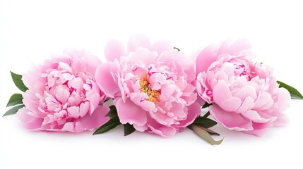 Fototapeta premium Delicate pink peonies arranged elegantly against a clean white background showcasing natural beauty and floral aesthetics