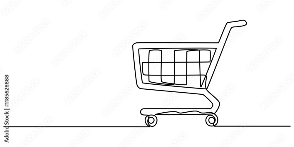 Poster shopping cart continuous line icon, shopping cart continuous one art line drawing. online shopping i