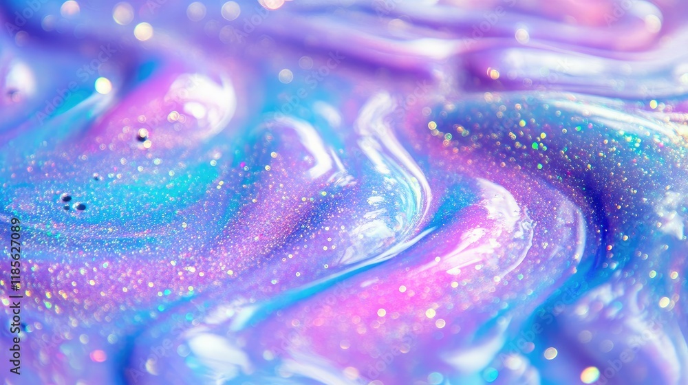 Poster vibrant abstract background of lavender and turquoise soap bubbles with glittery sparkles creating a
