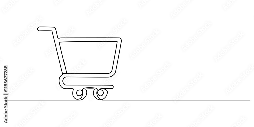 Poster shopping cart continuous line icon, shopping cart continuous one art line drawing. online shopping i