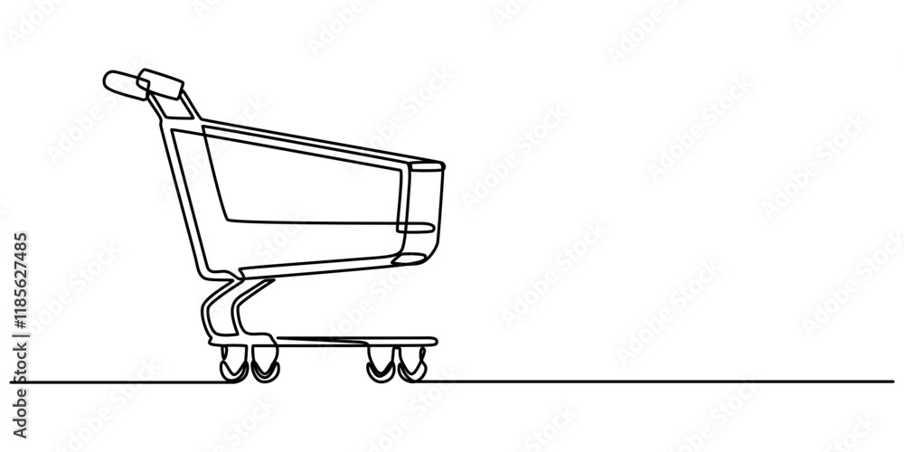 Poster shopping cart continuous line icon, shopping cart continuous one art line drawing. online shopping i