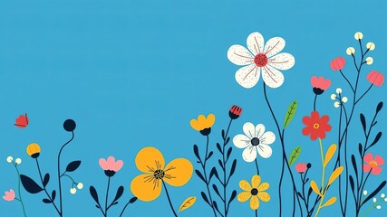 Obraz premium Geometric floral pattern with Matisse-style blue doodles, abstract and minimal design, trendy nature illustration, floral, vector illustration, abstract