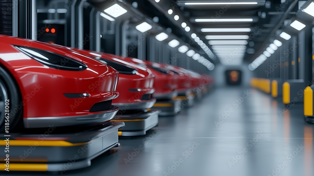 Poster automated parking garage featuring robotic car lifts and a highly efficient storage system for strea