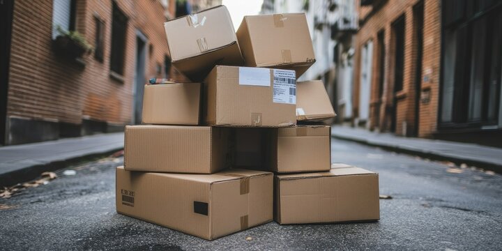 A pile of cardboard boxes on the street