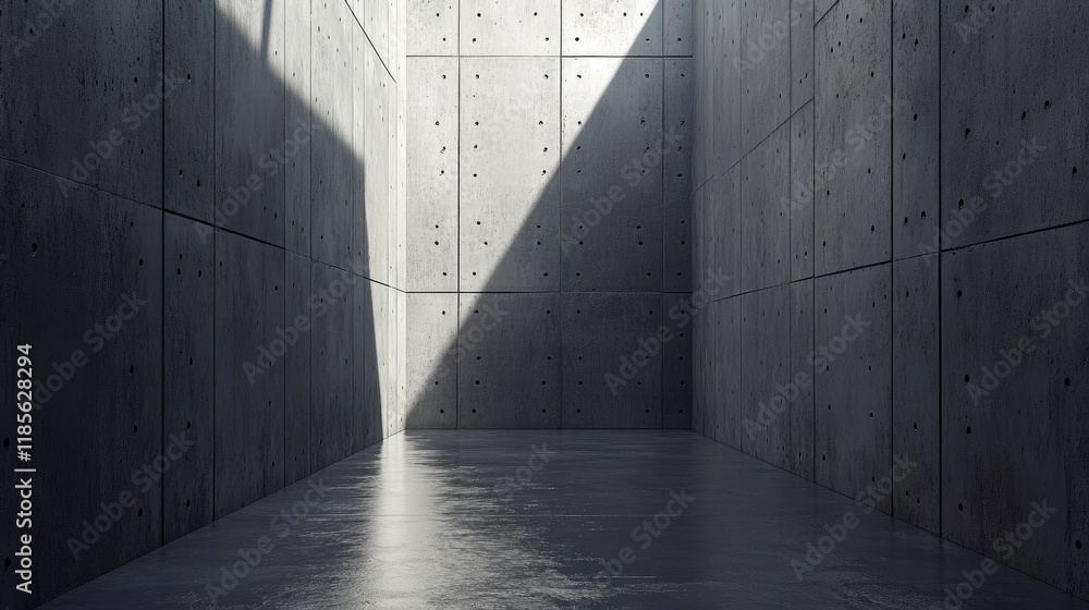 Poster abstract concrete interior with panel seam lines and directional lighting creating shadows on bare w