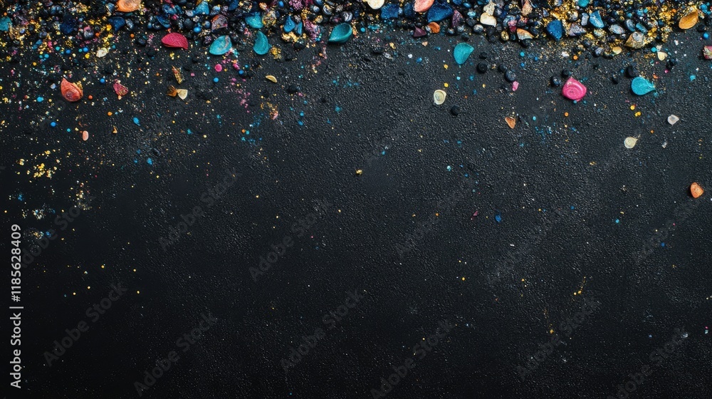 Poster colorful gem-like stones scattered on a dark background creating a textured surface ideal for creati