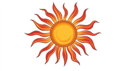 Vibrant sun illustration with dynamic rays creating a bright and cheerful atmosphere on a clean white background