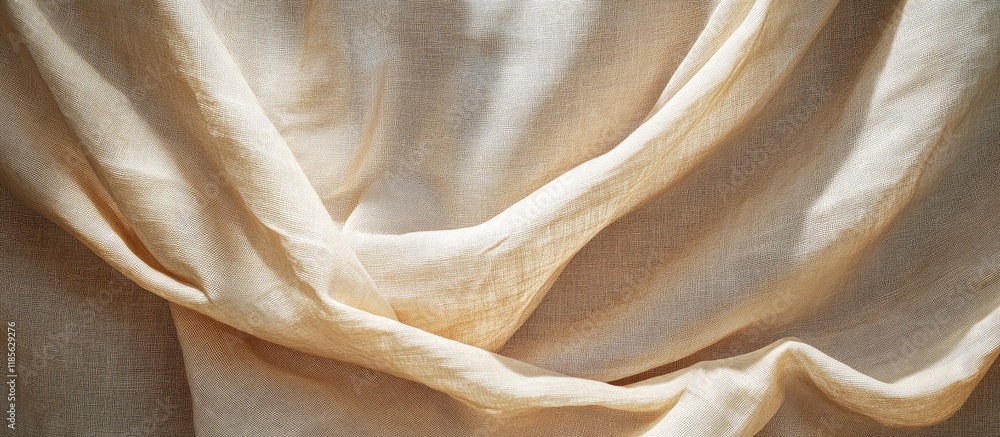 Aufkleber textured natural fabric curtain draping elegantly with soft folds and warm tones creating a serene b