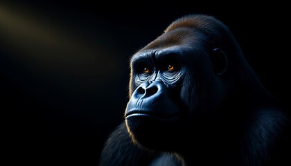 Obraz premium Majestic Gorilla Portrait: A Dark and Intense Gaze