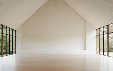 Fototapeta premium Modern architectural space featuring large windows and minimalist design with natural light