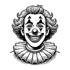 Fototapeta premium happy smiling clown sketch engraving black and white outline. Scratch board imitation.