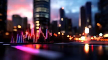 Night Cityscape with Dynamic Stock Market Graph Overlay