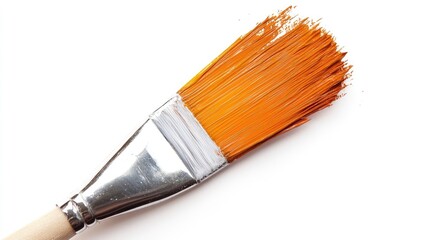 Fototapeta premium paint brush with vibrant orange bristles on a white background perfect for creative and artistic design projects