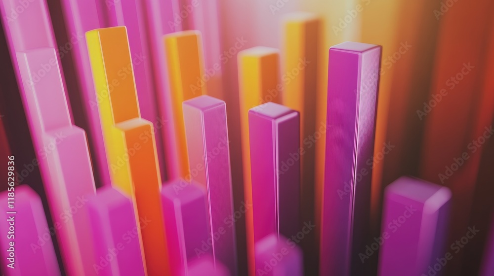 Poster a bold and colorful d bar chart with animated elements, showcasing fluctuating trends in a playful w