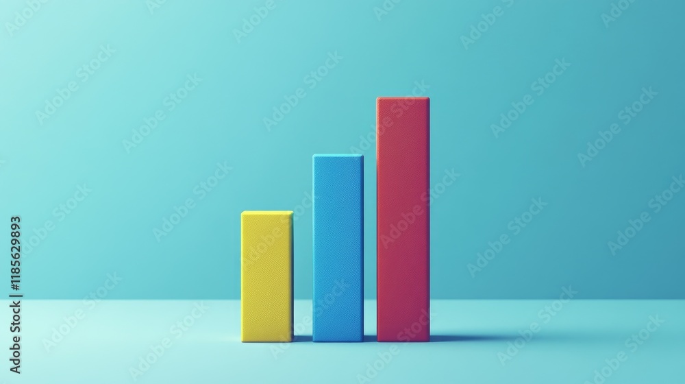 Poster a bold and colorful d bar chart with animated elements, showcasing fluctuating trends in a playful w