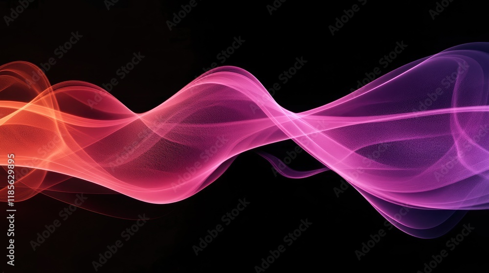 Poster vibrant swirling pink and orange smoke waves on a dark background creating an abstract artistic visu