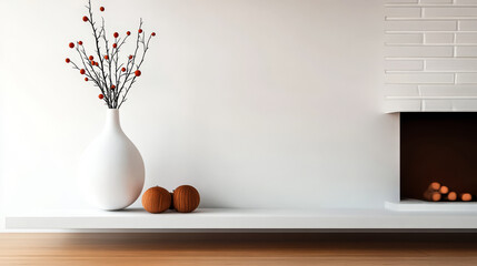 Elegant interior design featuring minimalist decor and a contemporary fireplace setup